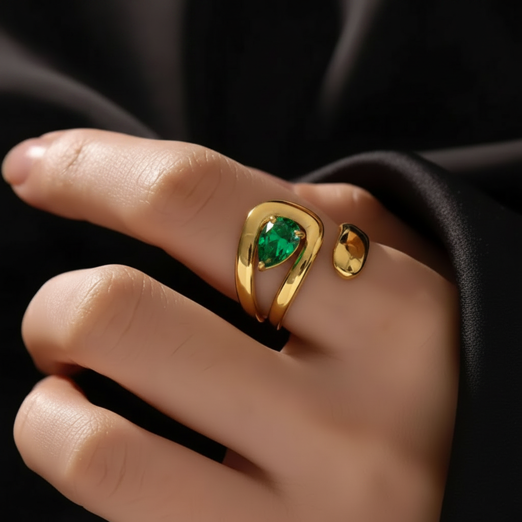 NOORI Green Crystal Open Ring